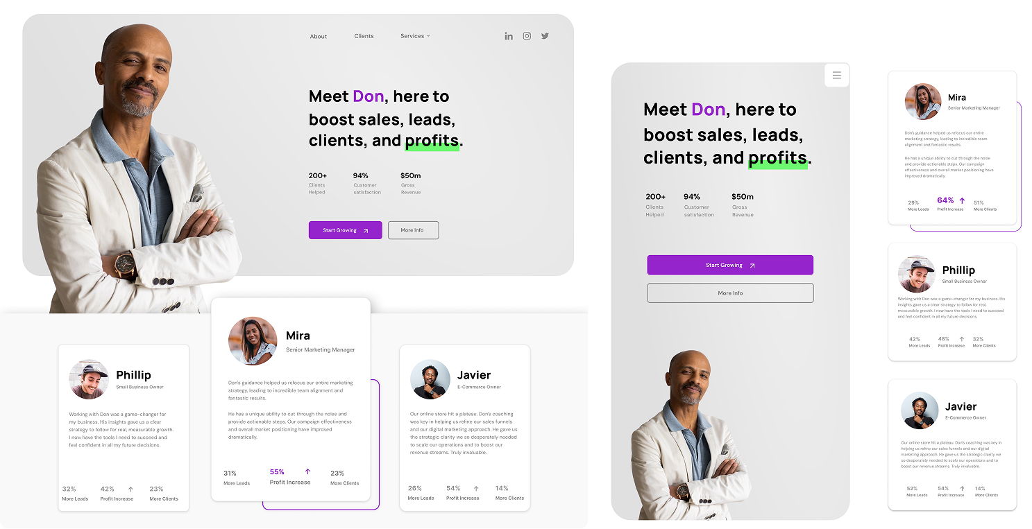 Business Coach Design - Mobile View